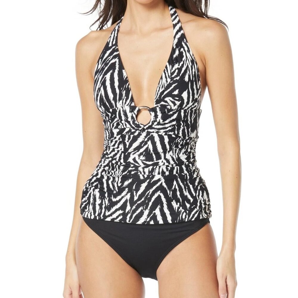 CARMEN Marc Valvo Women's Animal-Print O-Ring Tankini Top